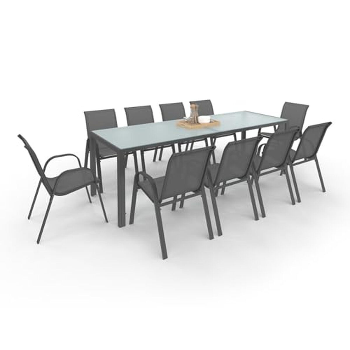 Test salon de jardin Madrid IDMarket : table 240 cm et 10 chaises empilables