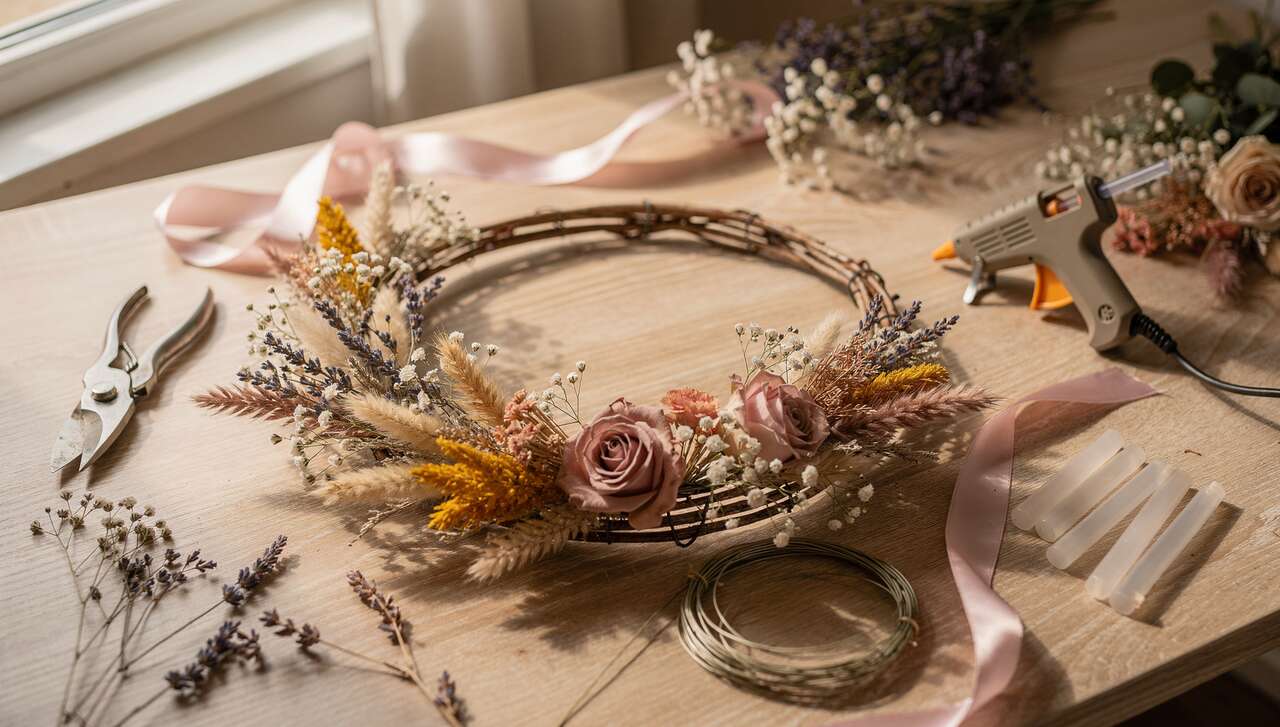 DIY : couronne de fleurs séchées élégante