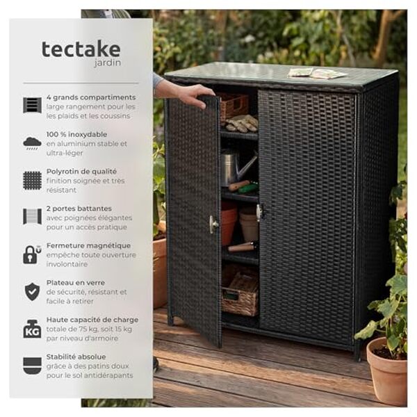 Découvrez notre test détaillé de l'armoire de jardin tectake en résine tressée et aluminium : caractéristiques, avantages et avis pour bien choisir votre rangement extérieur. 