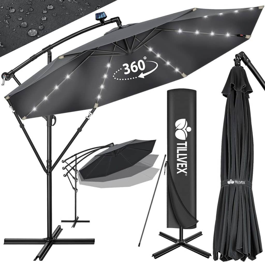 Test du parasol déporté LED solaire tillvex : protection UV pour le jardin