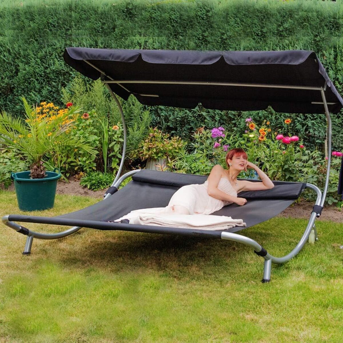 Test du transat double avec pare-soleil Loywe LW22-S pour jardin et terrasse