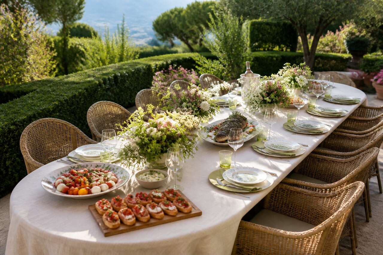 Recevoir en &eacute;t&eacute; : menu d'&eacute;t&eacute; chic, ap&eacute;ro d&icirc;natoire et plat unique pour 10