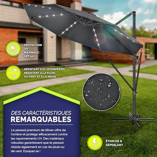 Découvrez notre test détaillé du parasol hexagonal Tillvex premium 330 cm ajustable : design, qualité, performances et prix pour votre jardin. 