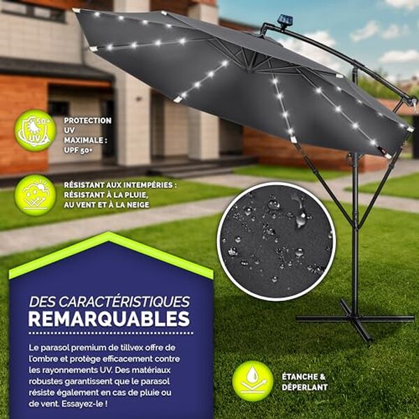 Découvrez notre test détaillé du parasol LED solaire hexagonal 3M50 tillvex : caractéristiques, avantages et performances pour éclairer votre terrasse.