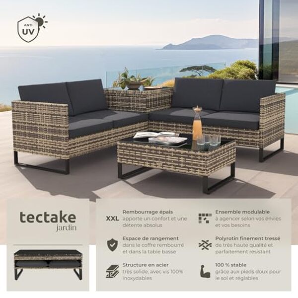 Découvrez notre test détaillé du salon de jardin modulable tectake en poly rotin : caractéristiques, avantages, durabilité et prix pour choisir le meilleur mobilier d'extérieur. 