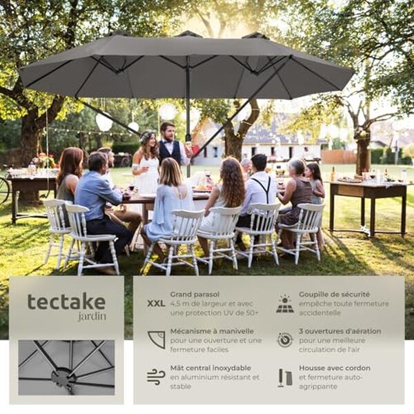Découvrez notre test détaillé du parasol double TecTake® : protection UV 50+, résistance aux vents et qualité de fabrication pour un été en toute sérénité. 