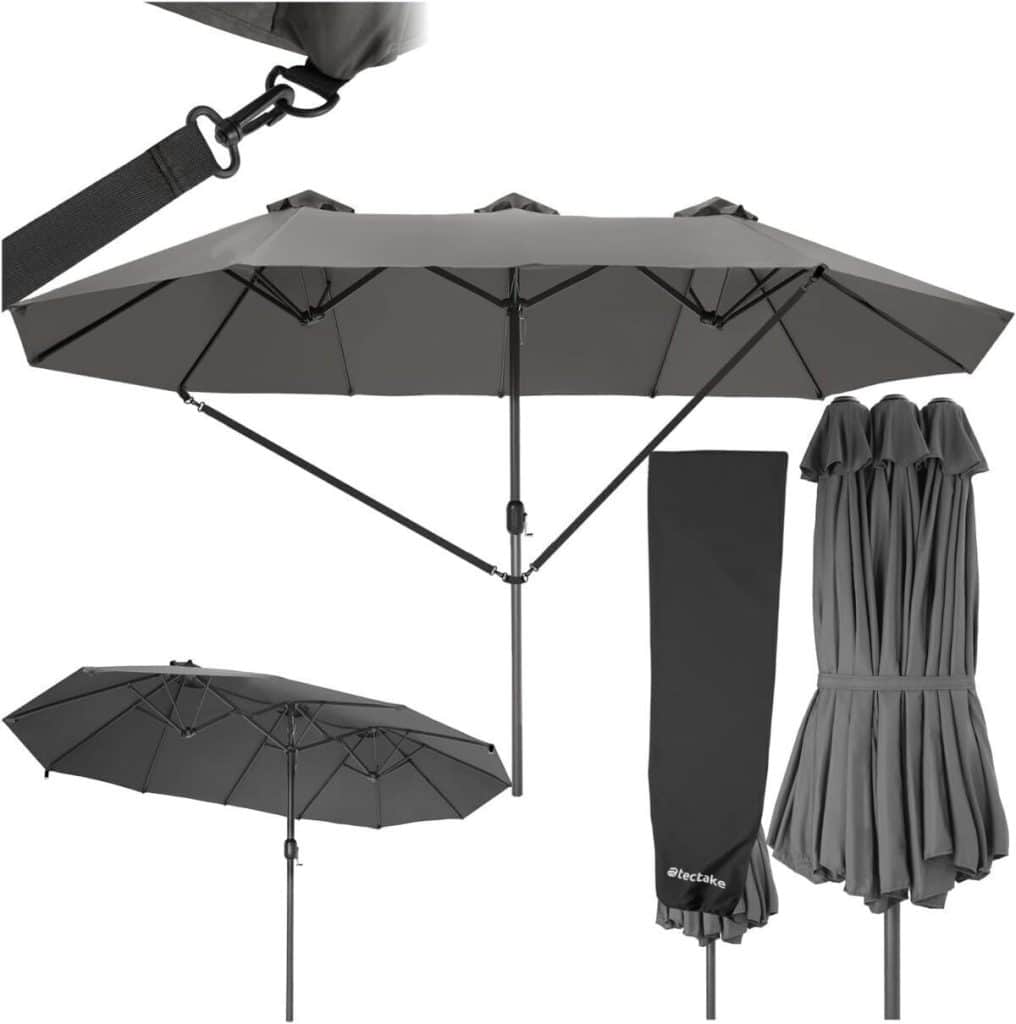 Test du parasol double TecTake® : protection UV 50+ et résistance au vent