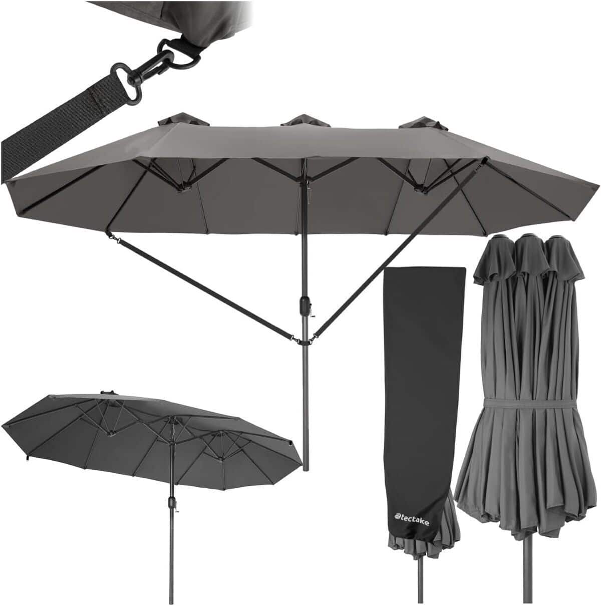Test du parasol double TecTake® : protection UV 50+ et résistance au vent