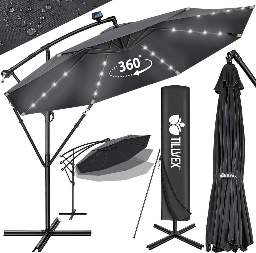 Test du parasol LED solaire hexagonal 3M50 tillvex