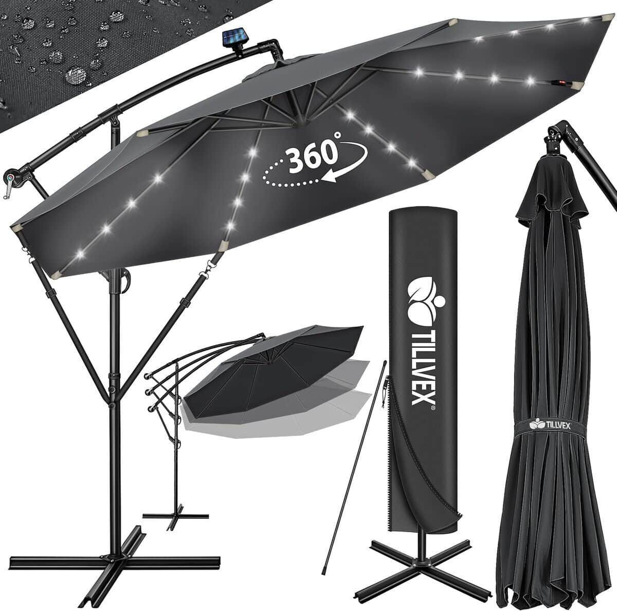 Test du parasol LED solaire hexagonal 3M50 tillvex