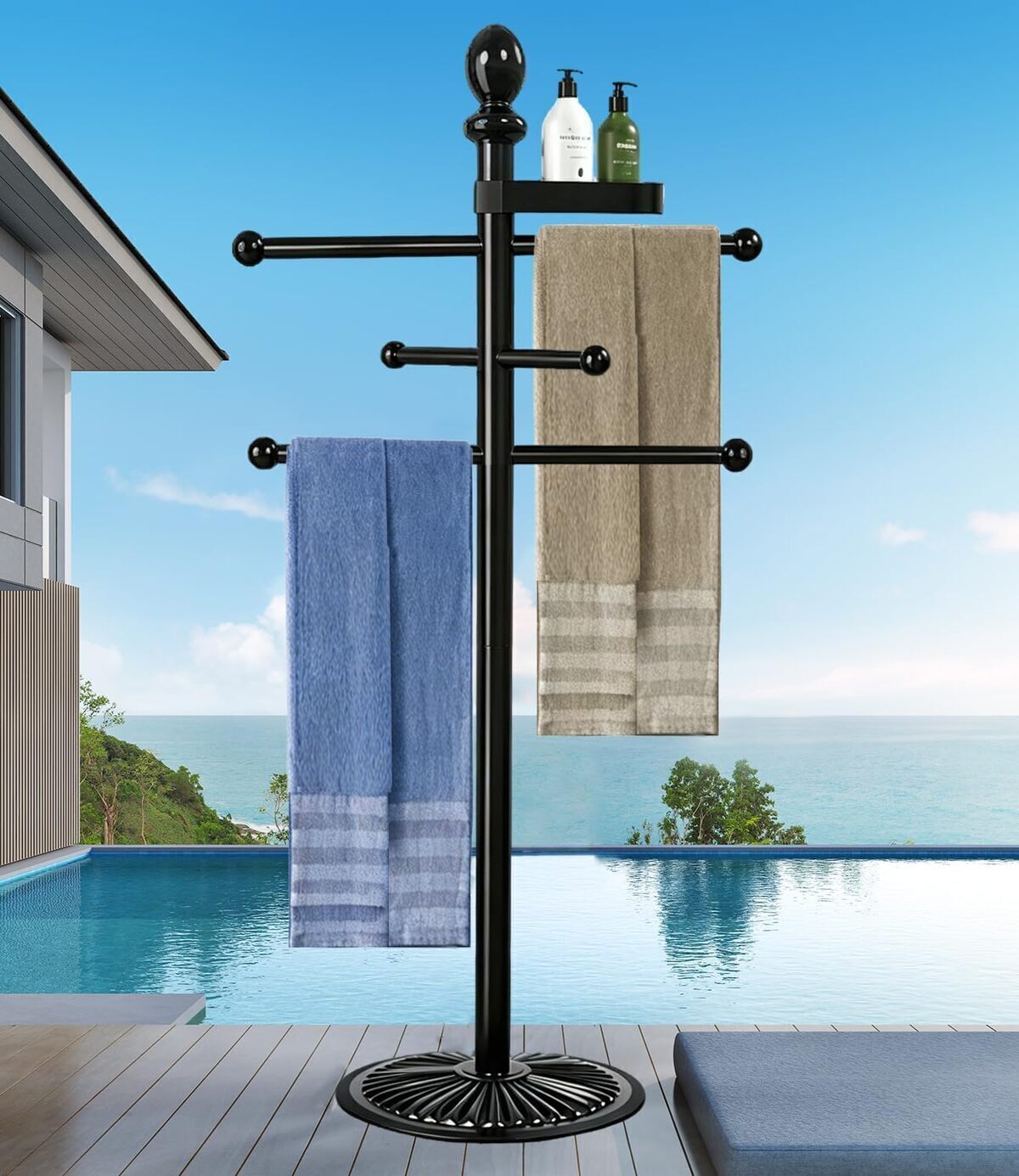 Test du porte-serviettes de piscine d'extérieur, 6 barres en métal