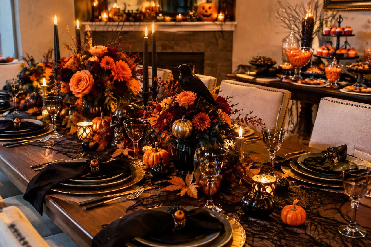 R&eacute;ussir une d&eacute;co de table d&rsquo;halloween : centre, vaisselle, d&eacute;tails et candy bar