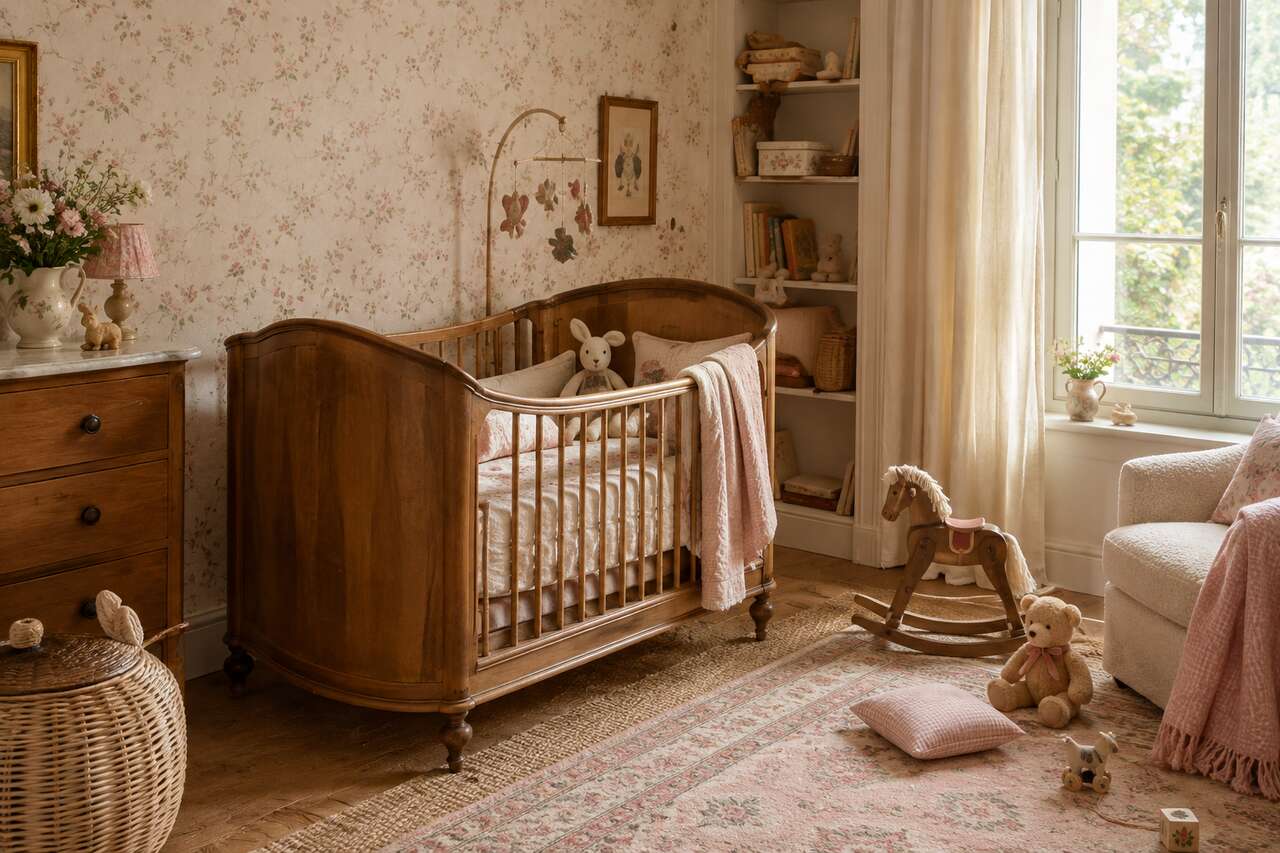 Chambre bébé poétique et vintage : idées et inspirations de décoration