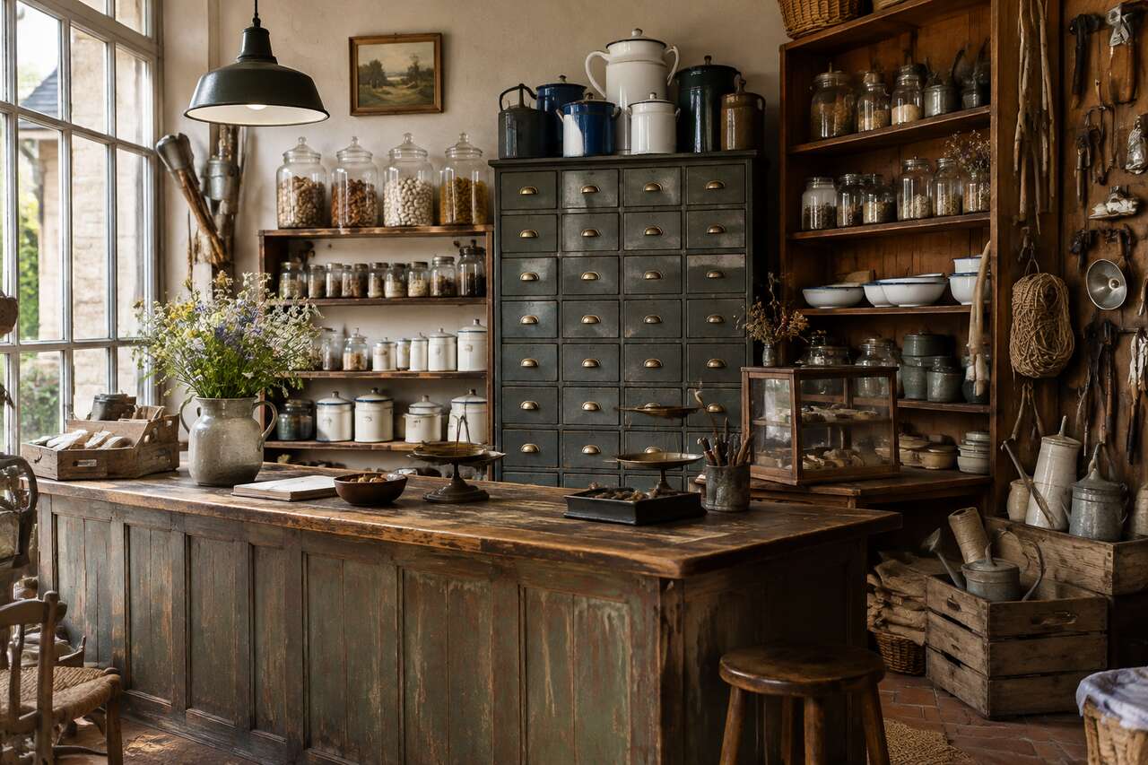 Meubles et objets essentiels du look quincaillerie-droguerie